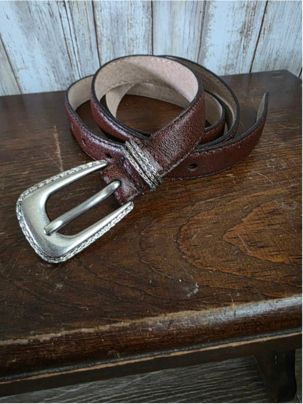 Women's Brown Leather Belt with Silver Buckle